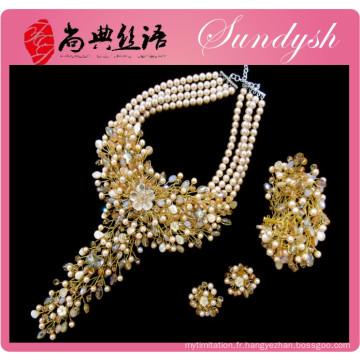 Bijoux de luxe Fashion Crystal Pearl Golden African Set de bijoux